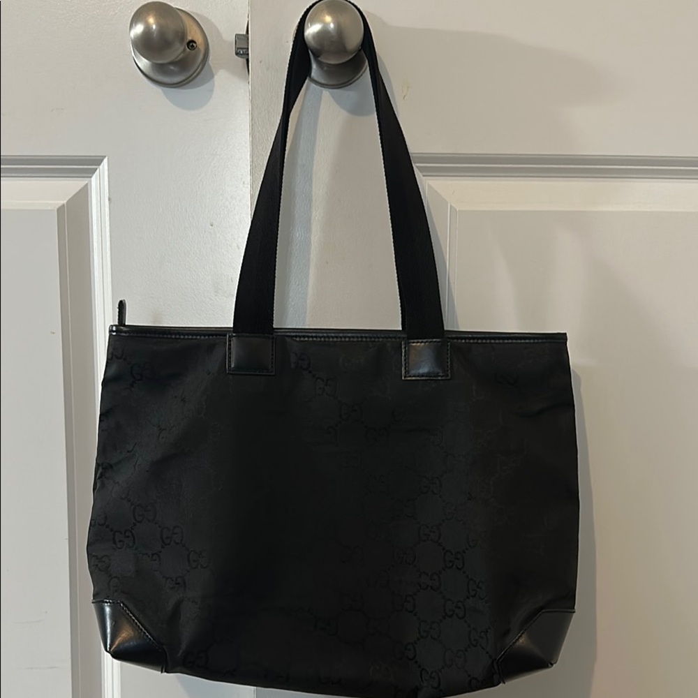Gucci Black Canvas Tote Bag with Minimalist Design